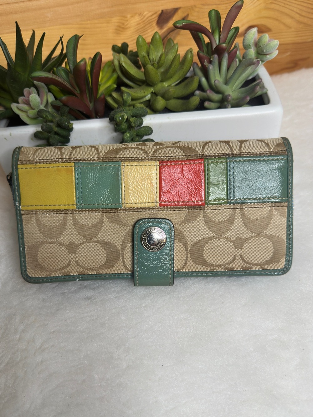 Coach Signature Patchwork Checkbook/Accordion Wallet